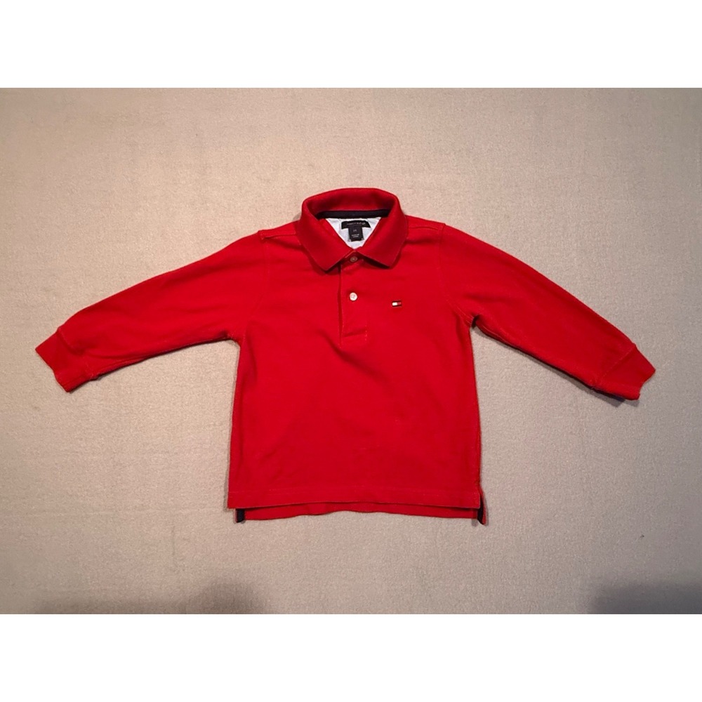 Tommy Hilfiger Boys 2T Red Long Sleeve Polo Shirt Flag Logo: Read description